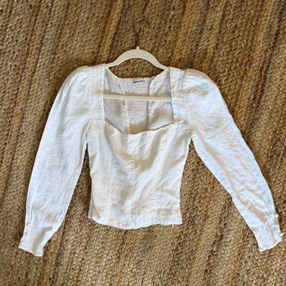Reformation Smocked Linen White Women's Top - Size 2